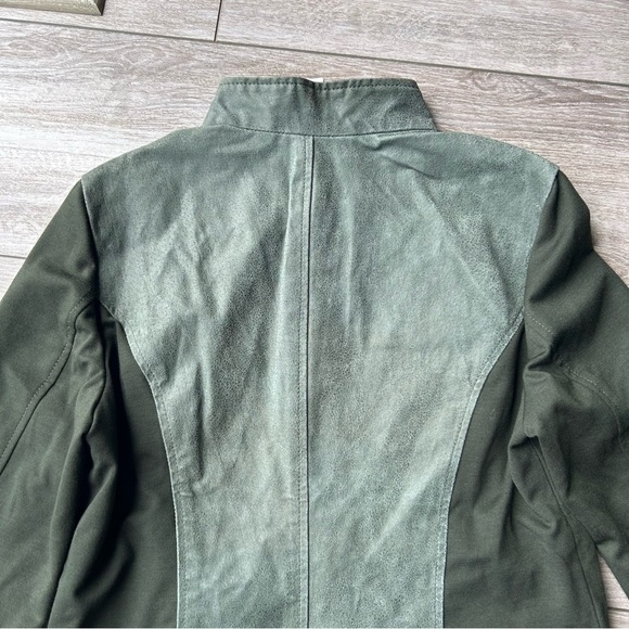 Avon  Olive Green Knit Sleeves Leather Jacket Full Zip - Picture 13 of 16